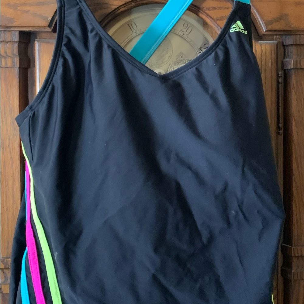 Adidas Black Tankini (top only) with Colorful Stripes